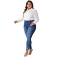 thumbnail image 3 of DARING DIVA Women's Plus Button Down Long Sleeve Blouse 1X White, 3 of 6