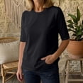 thumbnail image 5 of Wovilon Women's Half Sleeve Crew Neck Top, Solid Color Basic T-Shirt, Lightweight Stretch Casual Tee, Relaxed Fit Summer Blouse for Everyday Wear, 5 of 7
