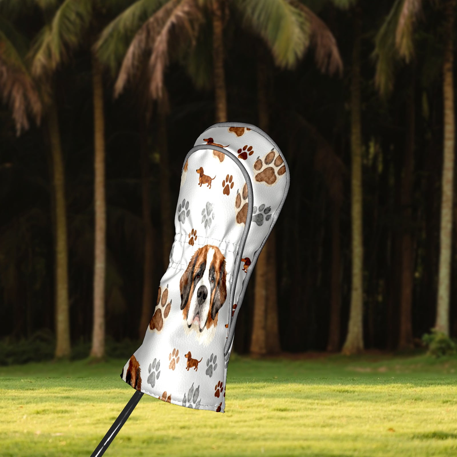 Golf Club Covers, Gray DogPaw Premium PU Leather Driver Hybrid Putter Head Covers with Velvet Lining, Waterproof Golf Gifts for Men Women