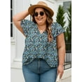 thumbnail image 6 of SHIBEVER Womens Tops Short Sleeve Summer Plus Size Floral Top V Neck T Shirts for Women Casual Tees for Ladies Trendy Loose clothes Black-blue XXL, 6 of 6