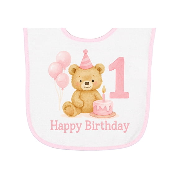 Inktastic Cute Teddy Bear 1st Birthday Party Baby Terry Cloth Bib