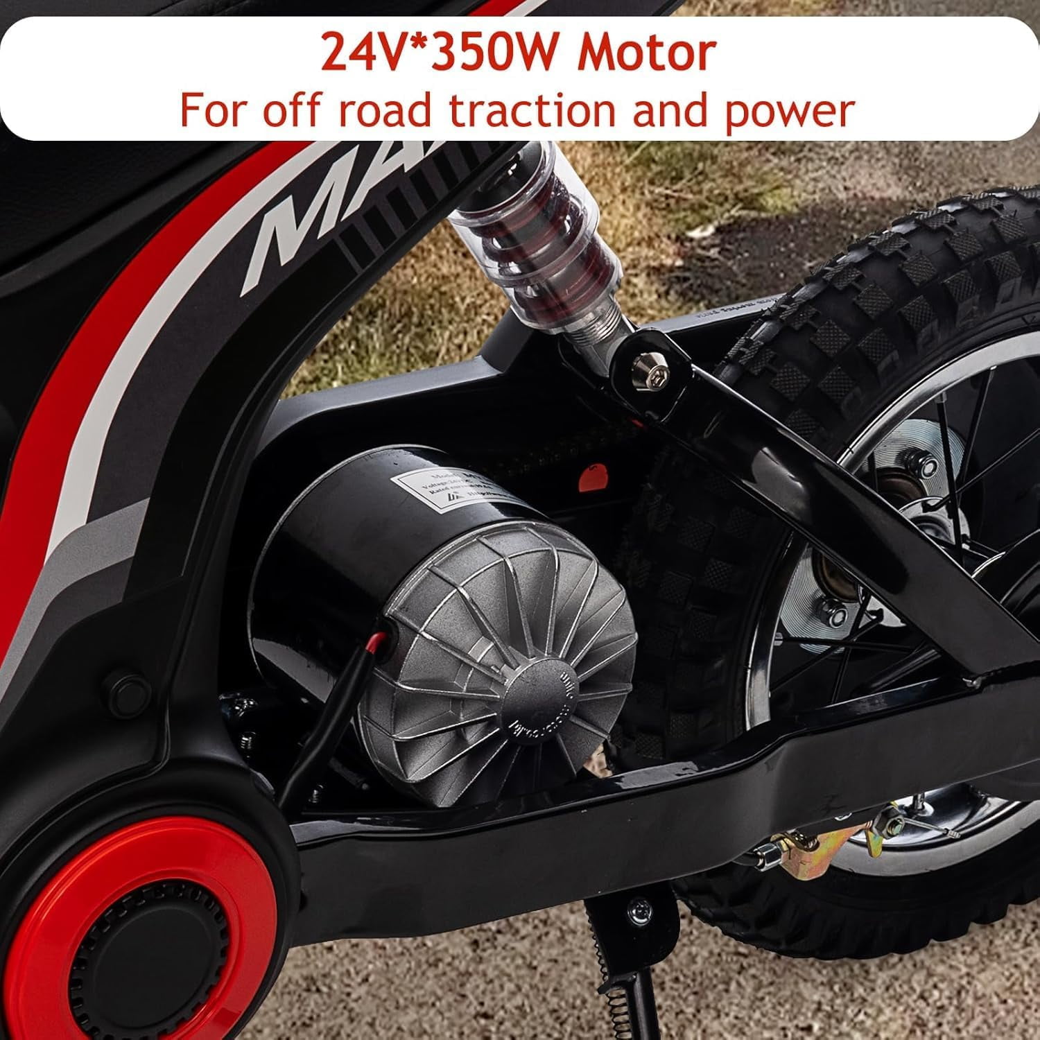 Rugerasy Electric Motorcycle,24v 350w Electric Dirt Bike for Ages 3-10, 15 MPH, 2 Speed Modes, 135 Lb Weight Capacity,Red 7
