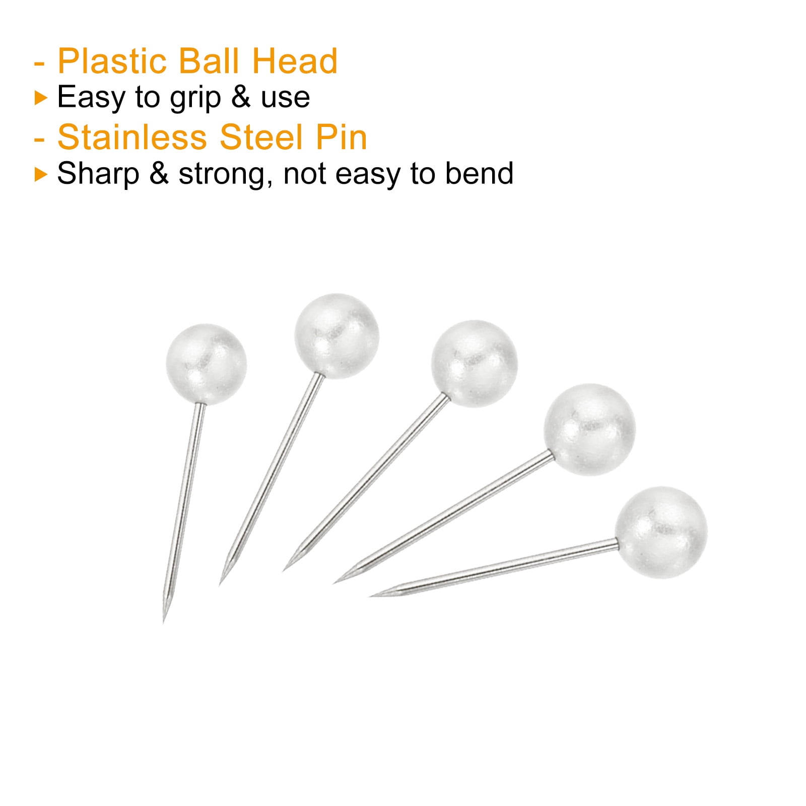 Unique Bargains Push Pins, Round Head Map Tacks Thumb Steel Point Pearl White