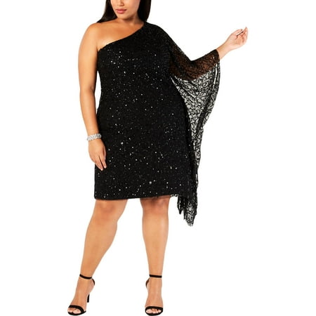Adrianna Papell Womens Beaded One Shoulder Mini Dress