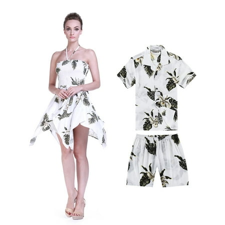 Matching Mother Son Hawaiian Luau Outfit Dress Shirt In Palm Green