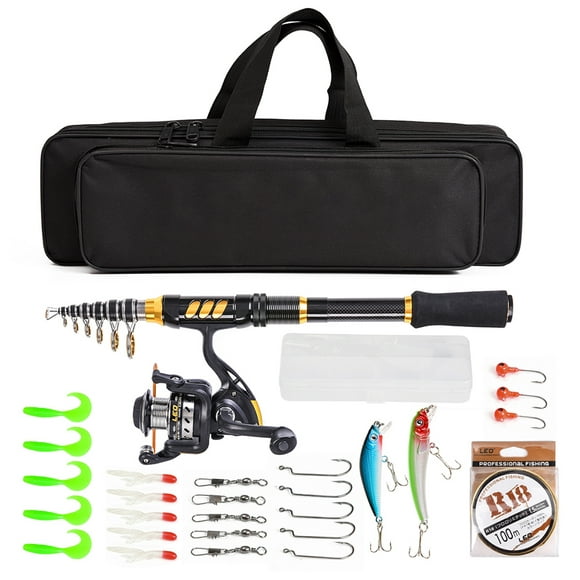 Telescopic Fishing Rod and Reel Combo Full Kit Fishing Reel Gear Organizer Pole Set with 100M Fishing Line Lures Hooks Jig Head and Fishing Carrier Bag Case Fishing Accessories