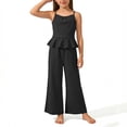 thumbnail image 2 of Ahabrexf Girls Summer Outfits 2 Pc Solid Color Adjustable Spaghetti Strap Ruffle Hem Tank Top + Pants Set for Kids 4-15 Years, 2 of 9