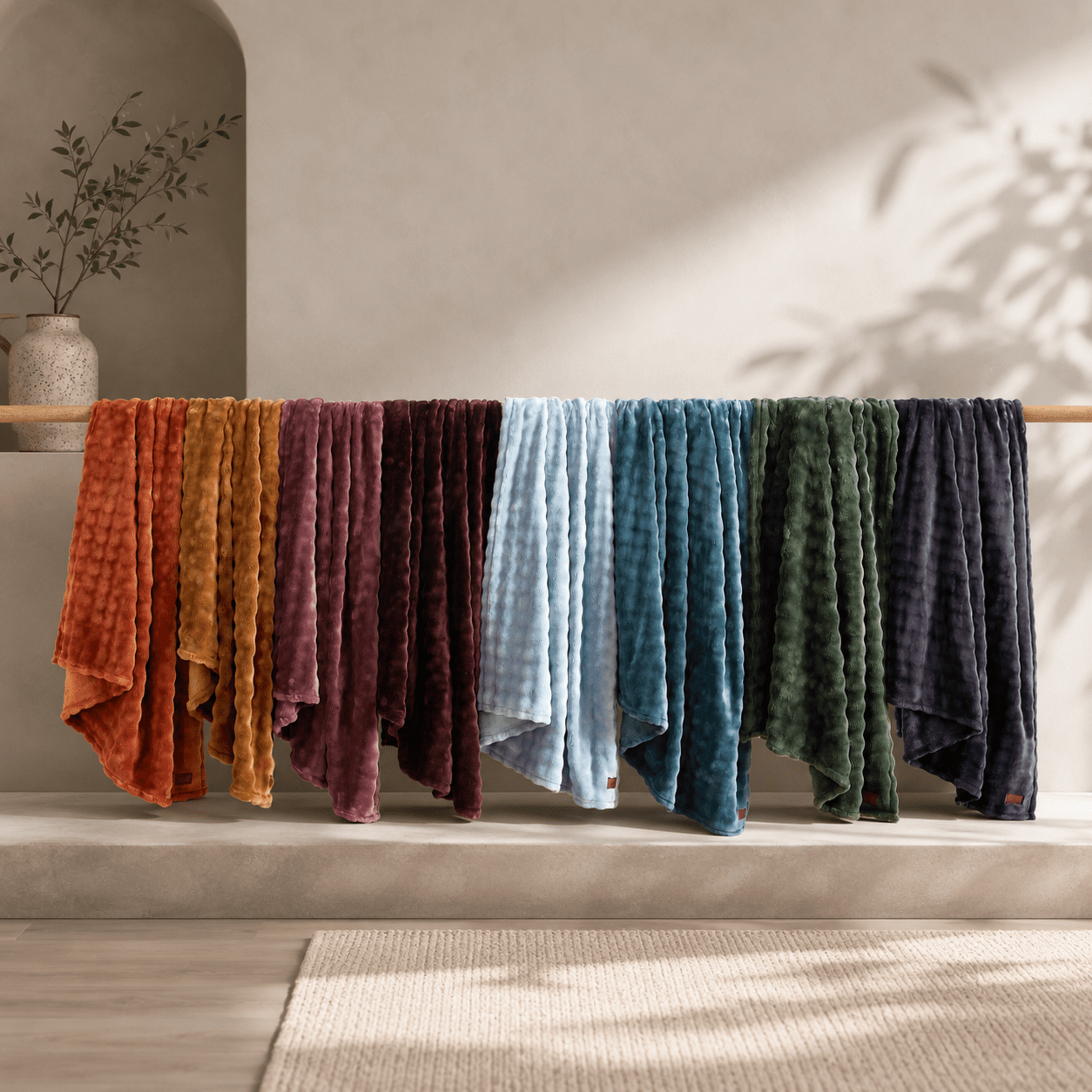 Cozy Haven Luxury Bubble Plush Oversized Couch Throw Blanket, Rust, 50 x 72 in