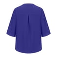 thumbnail image 5 of 3/4 Sleeve V Neck Tops Women's Casual Solid Color T Shirt Single Button Pullover Blouses Blue,M, 5 of 5