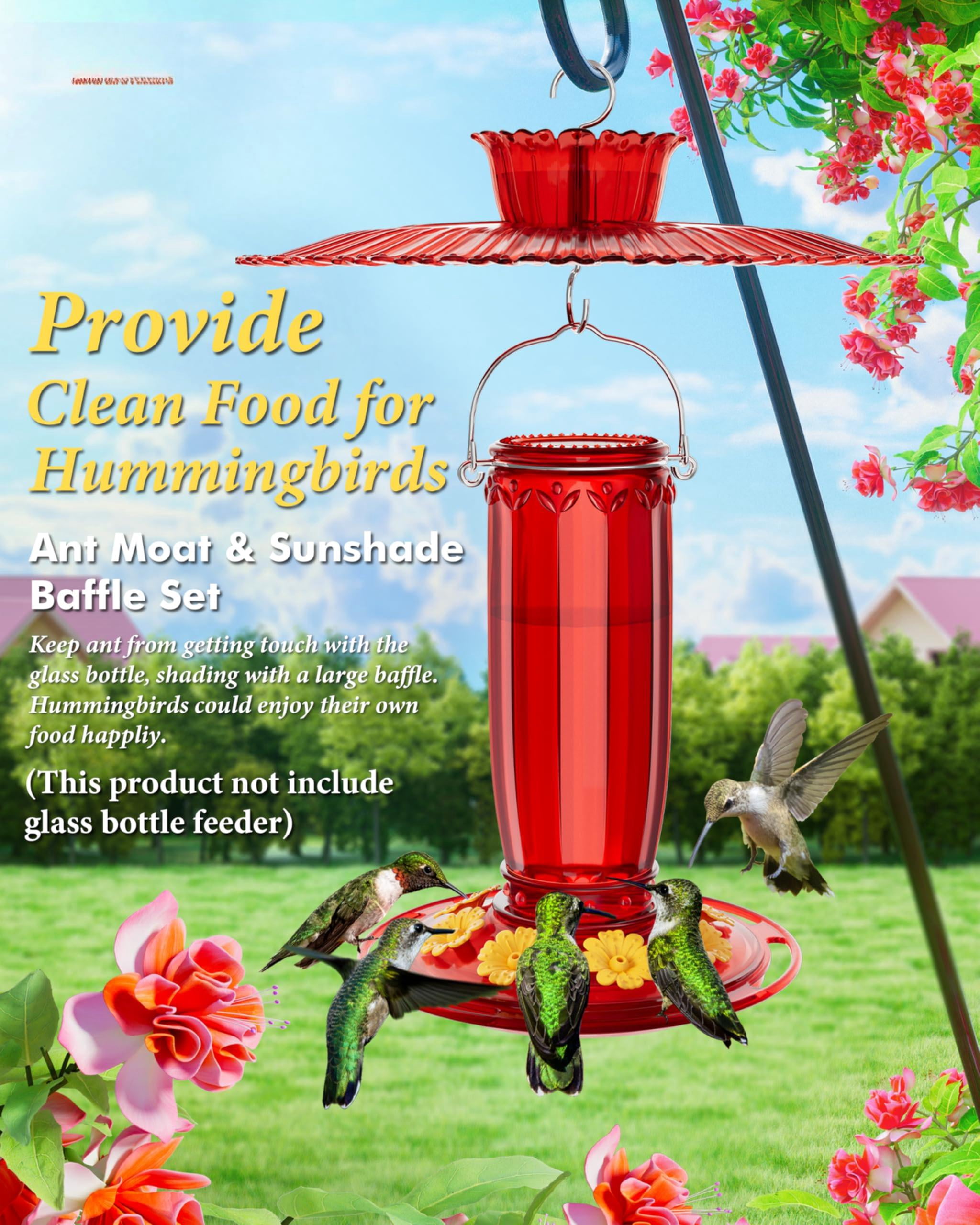 Hummingbird Feeders Sun Baffle Ant Proof Combo, Outdoor Hanging Rain Guard Red