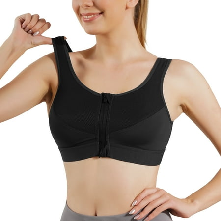 

Eleady Front Closure Sport Bras Wirefree with Zipper Full Coverage Bra Women No Padding Cross Back Support Tops(Black Small)