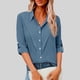 thumbnail image 2 of Camisas de Manga Larga para las Mujeres Loose Fit Botón de Solapa Imitación Lino Túnica Blusa de Verano, 2 of 8