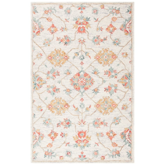 SAFAVIEH Micro-Loop Raschelle Floral Vines Wool Area Rug, Silver/Red, 4' x 6'