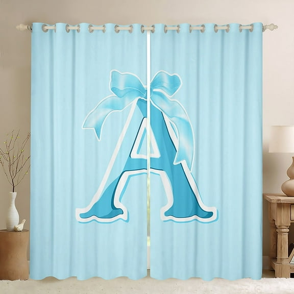 Erosebridal Monogrammed A Curtains for Living Room, Initial Letter 30%-50% Blackout Curtains Set of 2 (38x45), Blue Bow Curtains and Drapes (38x45), Window Curtains Bedroom Decor