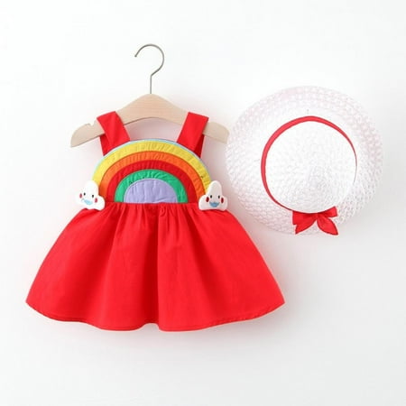 

Infant Girls Rainbow Cloud Sling Dress Rainbow Hat Skirt