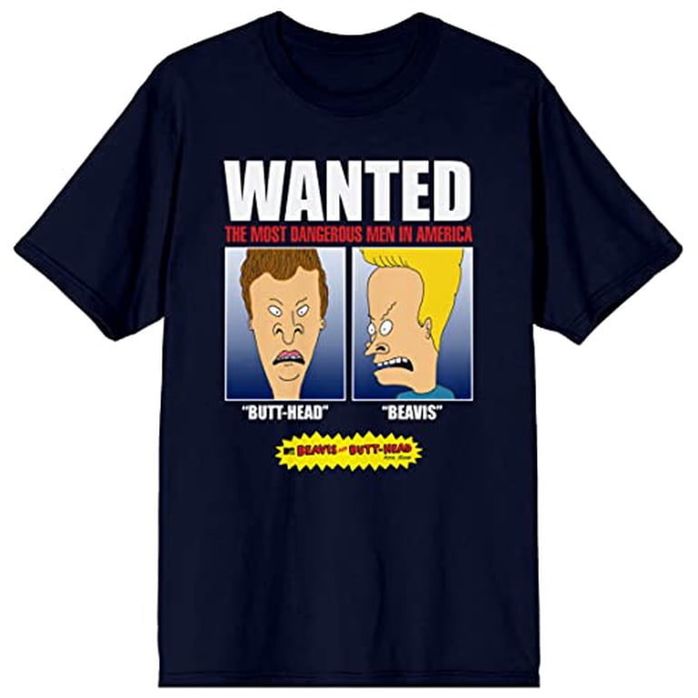 Beavis and Butthead Wanted Poster MTV Cartoon Mens Navy Graphic