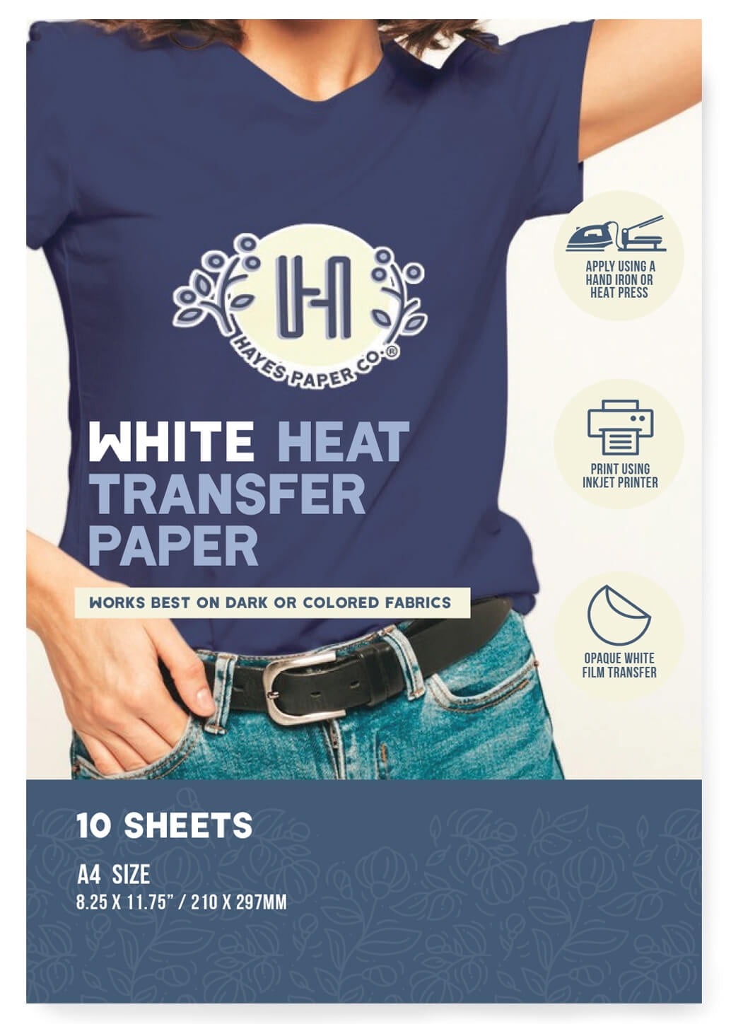 White Heat Transfer Paper For Dark or Colored Fabrics by Hayes Paper Co,  10 Pack Iron-on transfers, A4 Size