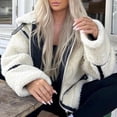 thumbnail image 6 of fall jackets for women 2025,White Womens Faux Fur Jackets Winter Trendy Sherpa Moto Leather Patchwork Zip Up Coat, 6 of 6