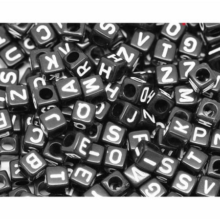 Cube Beads Jet - 450 Mixed White on Black Acrylic Alphabet /Letter