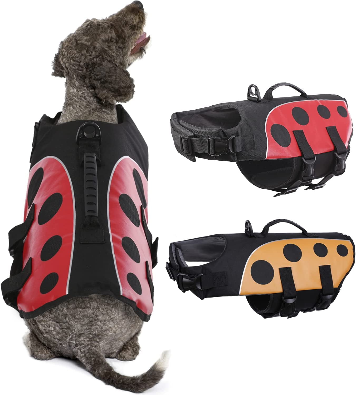 QWZNDZGR Dog Life Jacket Safety Swimming Vests, Adjustable Puppy Pool Lake  Floats Coat High Visibility Superior Floatation & Rescue Handle, Cute  Ladybirds Shape Water Vest for Small Medium Large Dog 