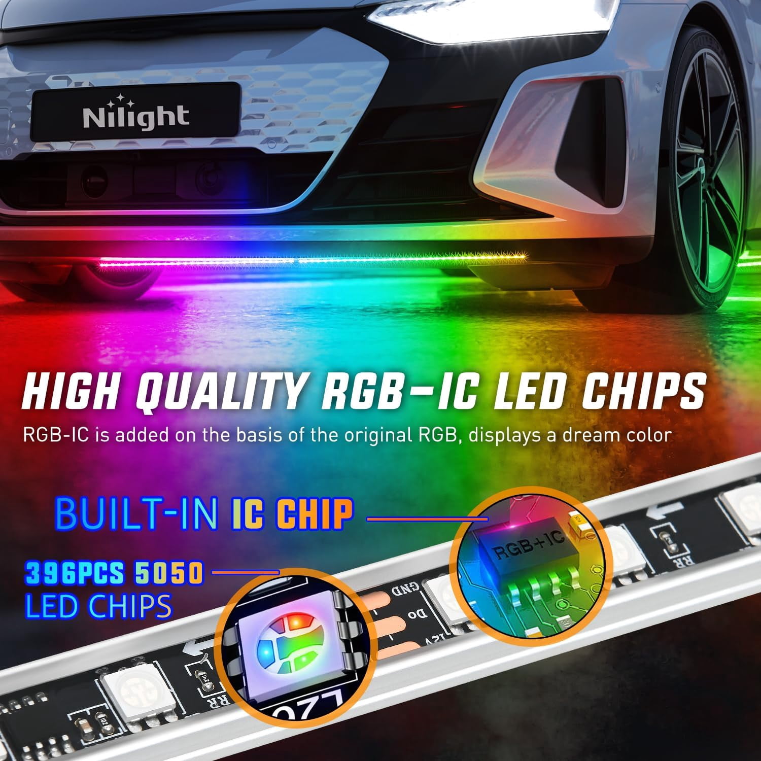 Nilight 8Pcs Aluminum Underglow Neon Accent Strip Lights 396 LEDs Dream Color Door Assist Multi Modes Sound Active Function Music with APP, Remote Control Underbody Light for Car Truck RV