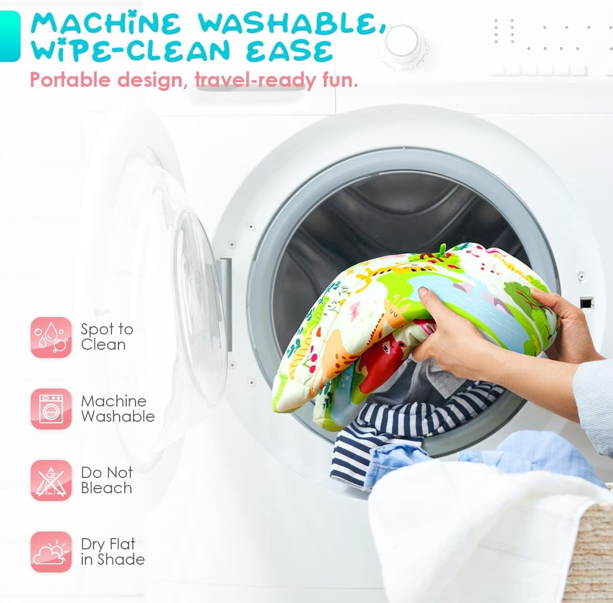 Baby Activity Gym & Play Mat with 6 Detachable Toys-Activity Gym for Visual, Auditory & Motor Development-Washable Baby Activity Mat for 0-12 Month Infants(Animal Theme)