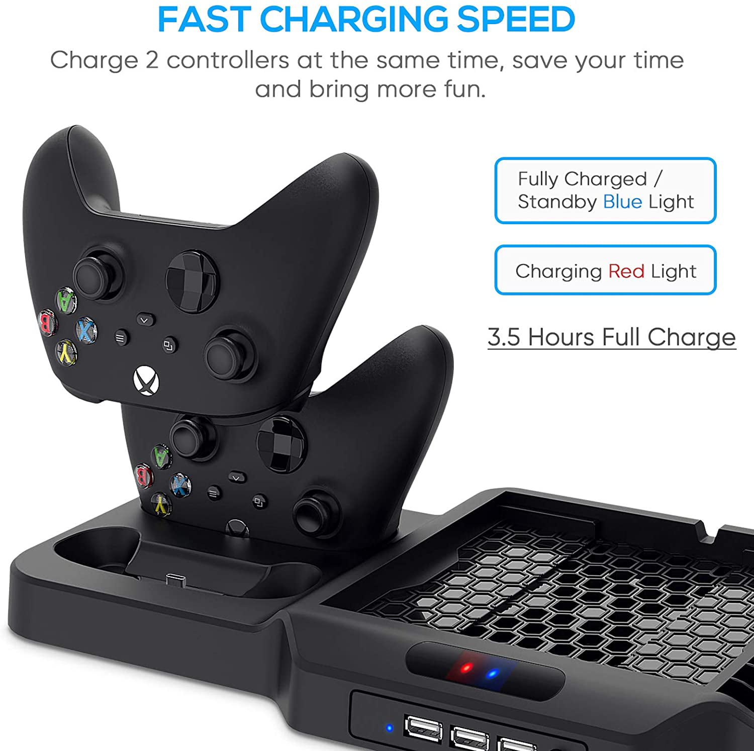 YUANHOT Charging Station Dock with 3X 1400mAh Rechargeable Battery Pack and Dual Controller Charger Ports Vertical Cooling Stand Compatible with Xbox Series X NOT Compatible with Xbox One X/S 
