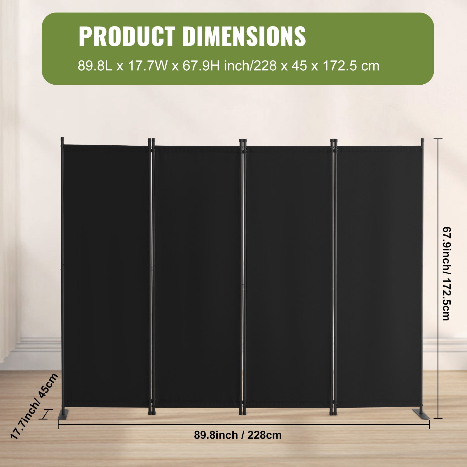 KFFKFF 4 Panel Room Dividers, Foldable Privacy Screens, Cloth Segregation Panels for Workspace, Bedroom, Meal Space, Study Area, Self-supporting, Black
