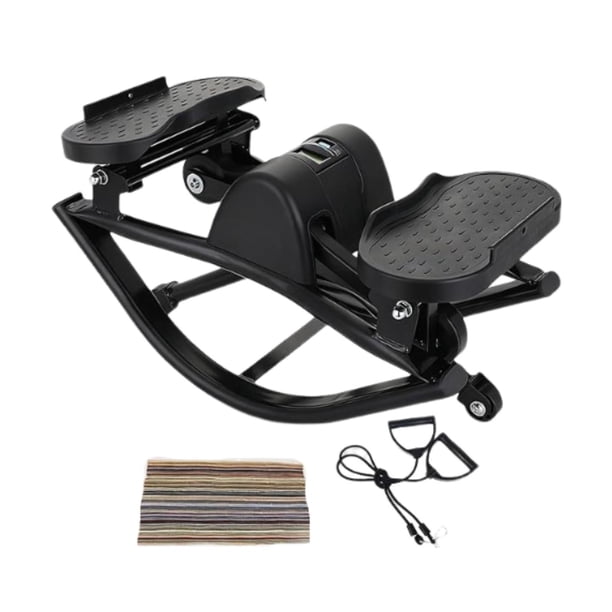 Stepper oscilante con bandas de resistencia, máquina de ejercicios, tabla de equilibrio lateral para apartamentos, mujeres, oficina y hogar. Negro