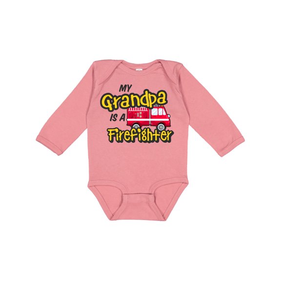 Inktastic My Grandpa is a Firefighter with Fire Truck Boys or Girls Long Sleeve Baby Bodysuit