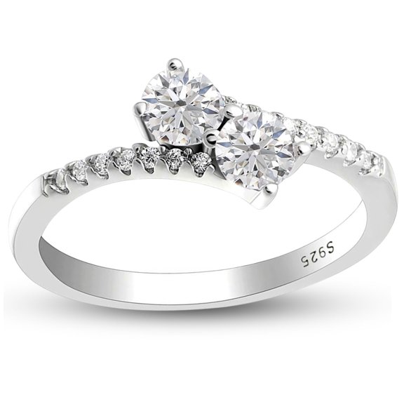 Tatiana Engagement Ring for Women Sterling Silver 2 Stone Promise Cz Ginger Lyne Collection