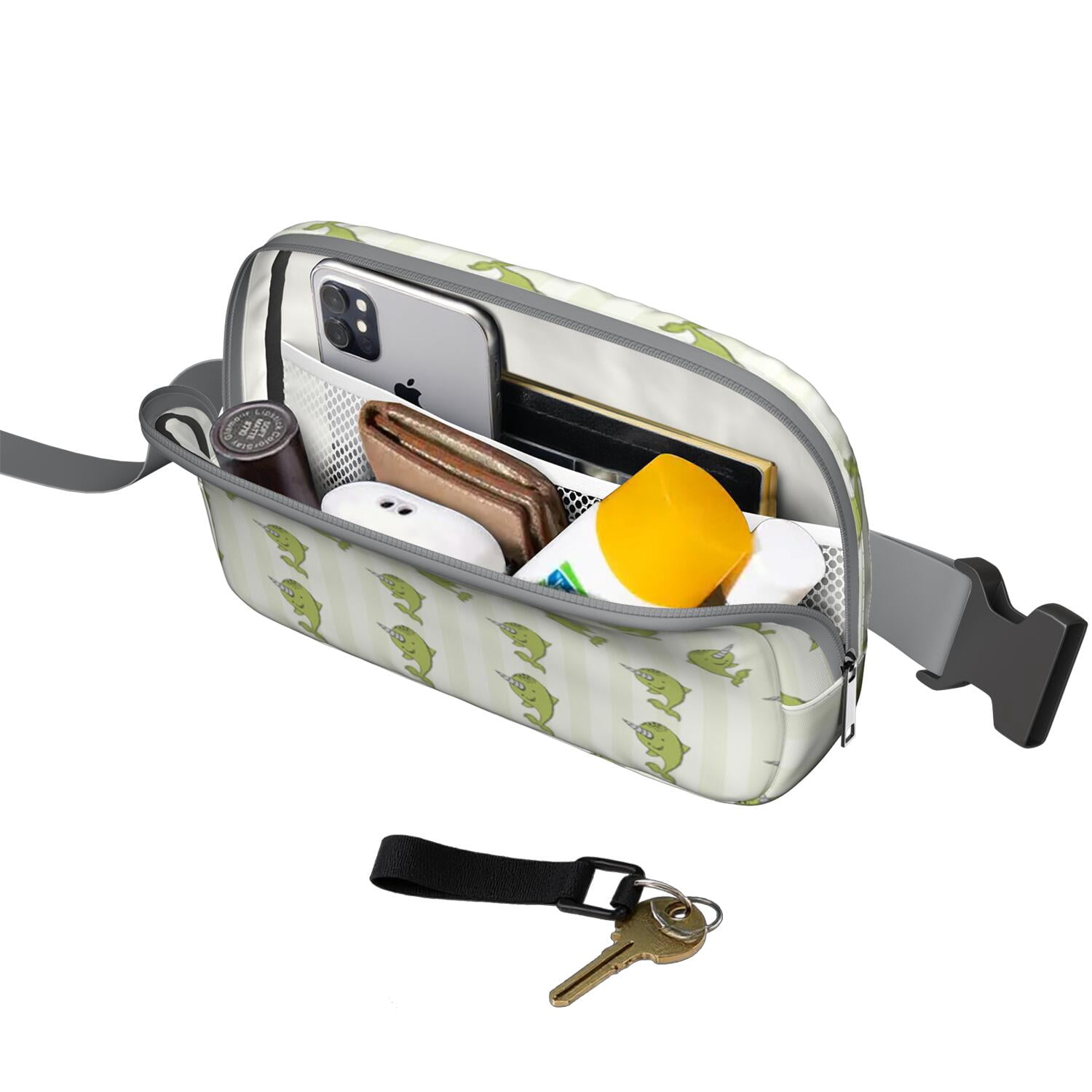 Underwater Marine Print Fanny Pack – Cute Cartoon Shark, Whale & Dolphin Waist Bag with Tropical Ocean Theme for Women