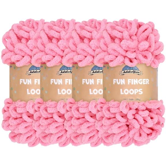 JubileeYarn Fun Finger Loops Yarn - Jumbo Polyester - 100g/Skein - Tickled Pink - 4 Skeins