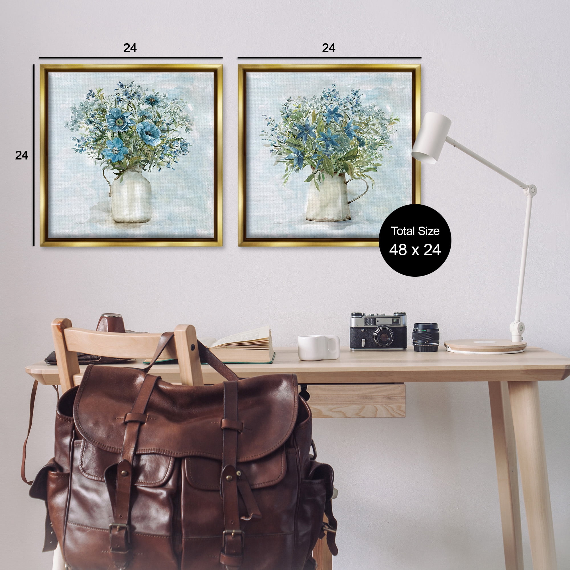 Stupell Industries Country Mixed Floral Bouquets Botanical & Floral Painting Gold Floater Framed Canvas Art Print Wall Art, 25 x 25, Set of 2