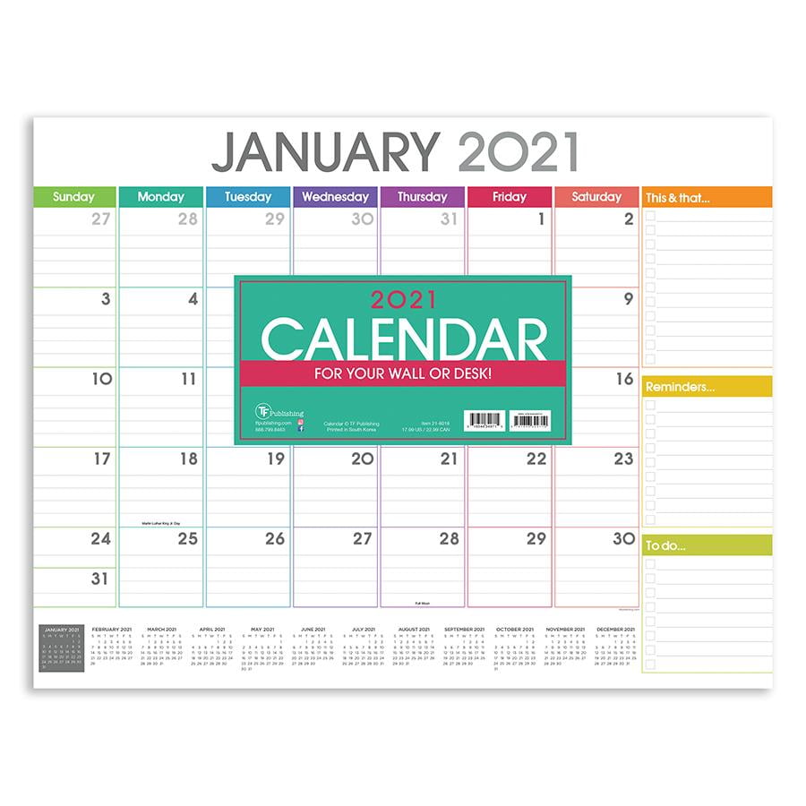 2021 Rainbow Blocks 17"x22" Desk Pad Monthly Blotter Calendar
