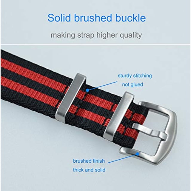 MZBUTIQ Watch Strap 20mm Seat Belt Black and Red Nylon Watch Bands One-Piece 4 Ring Watch Bracelet MZBUTIQ MZBUTIQ