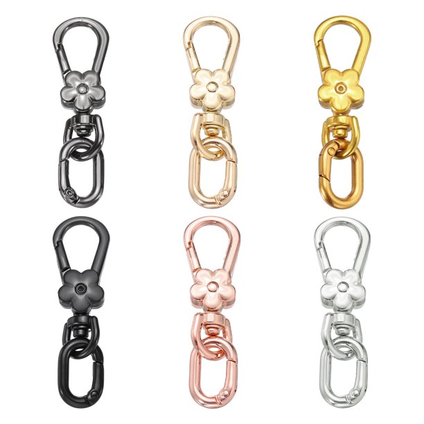 Uxcell 6 Pcs Clip de llavero de metal con broche de langosta giratorio, anillo de liberación rápida, ganchos de apertura doble desmontables