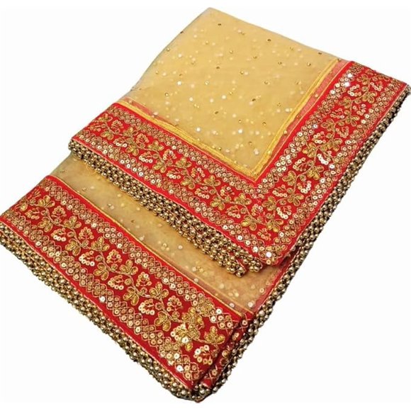 Chunari With Velvet Lace For Bride Addition to Your Net Red, Pink Lehenga Saree Only 1