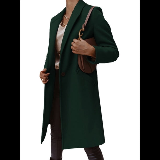 Abrigo de Guisante para Mujer, con Solapa y un Solo Botón, Cortavientos, Holgado, Informal, de Longitud Media, para Otoño e Invierno. Verde Oscuro XXXL