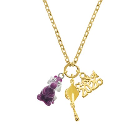 Delight Jewelry Resin Purple Dragon Darling - Gold-tone Class of 2026 Graduation Zoey Charm Necklace, 28"