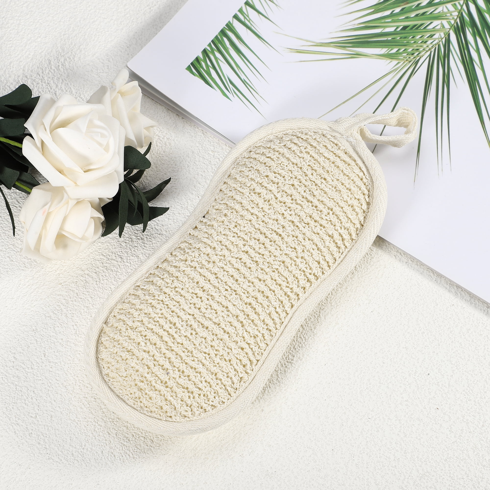 Unique Bargains Sponge Brush Exfoliating Gloves for Bathroom 7.48x3.54x1.06 Beige 1 Pc