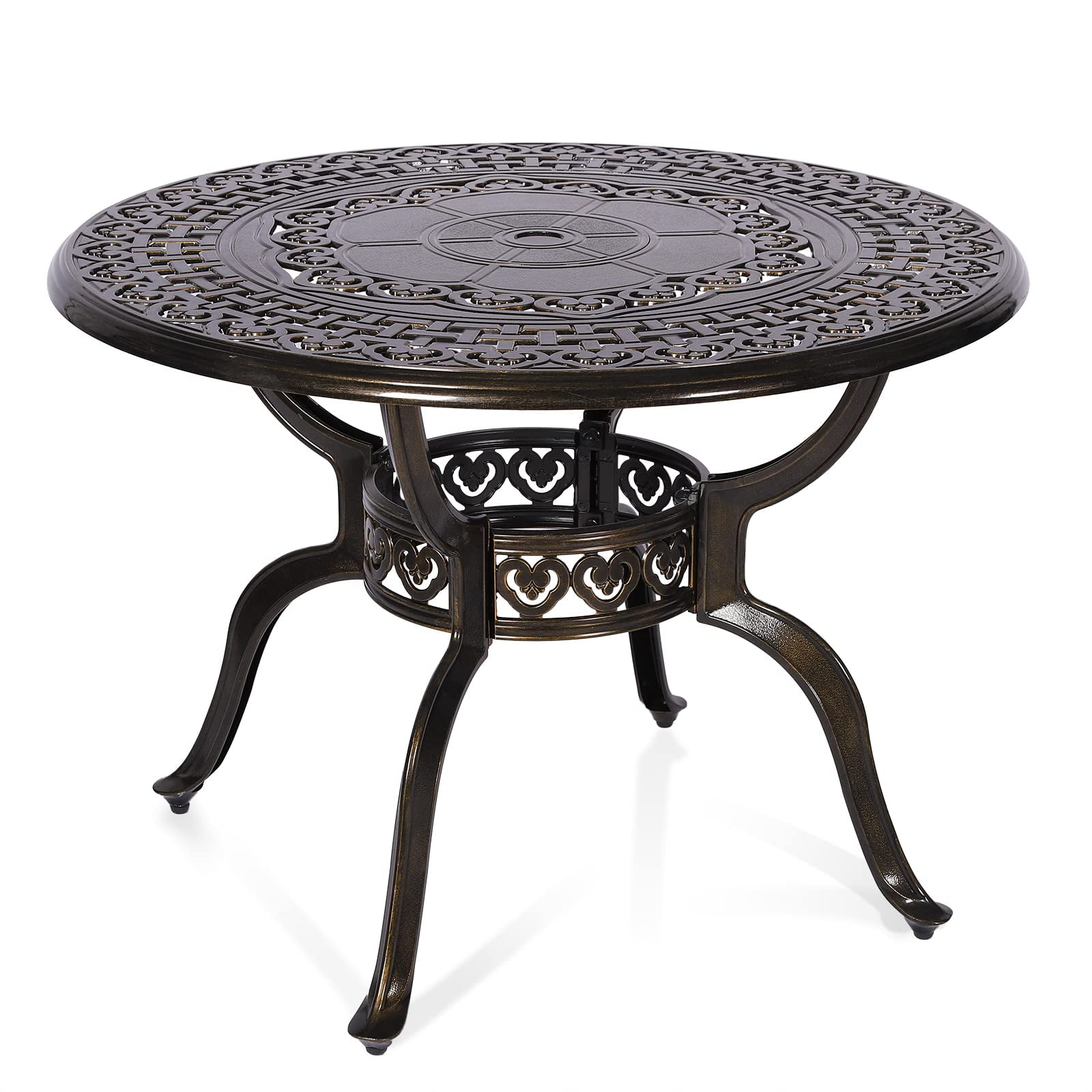 MEETWARM 38.5" Round Patio Dinning Table, Outdoor Cast Aluminum Dinning