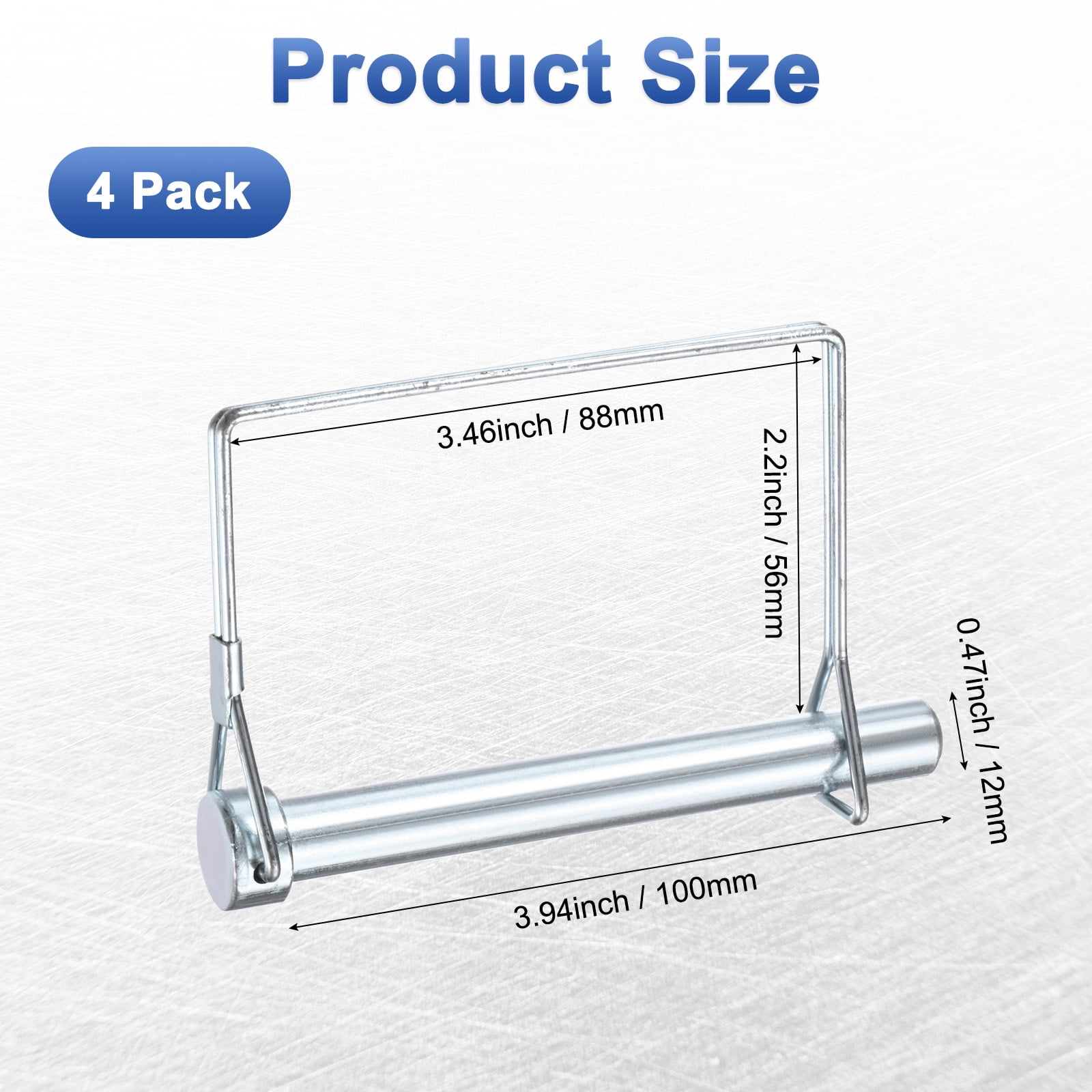 Uxcell 4-Pack Trailer Coupler Pin, 1/2" Diameter 3.94" Long Carbon Steel Galvanized Square Lock Wire Hitch Pins Coupler PTO Shaft