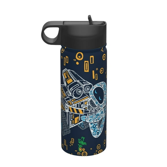 Wall-E Insulated Water Bottle, 18oz Vacuum Stainless Steel Sports Kettle With Straw Lid, Leakproof Drinking Thermos Cup For Outdoor Gym Travel