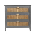 thumbnail image 6 of Hassch Modern 3 Drawer Rattan Dresser, Wood Chest of Drawers with Storage, Accent Beside Table with Metal Handles, for Living Room, Entryway, 31.5"L x 14.97"W x 30.31"H, Gray, 6 of 8