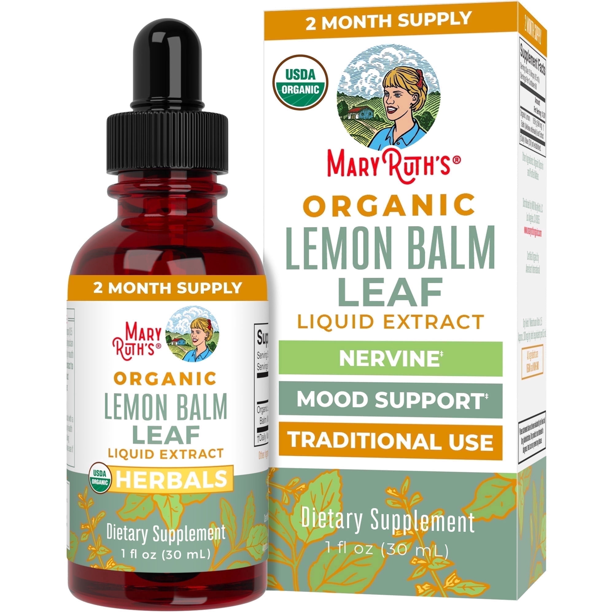 MaryRuth's Organic Lemon Balm Leaf Liquid Extract Herbal Supplement Drops, 590 mg, Lemon Flavor, Vegan, Gluten-Free, Dairy-Free, Unisex, 1 fl oz
