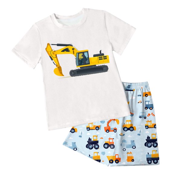 Quealent Little Boys Short Set Pajamas for Boys Cotton Toddler Train Dinosaur Sleepwear Summer Clothes Size 2-7T White for Size 2-3 Years