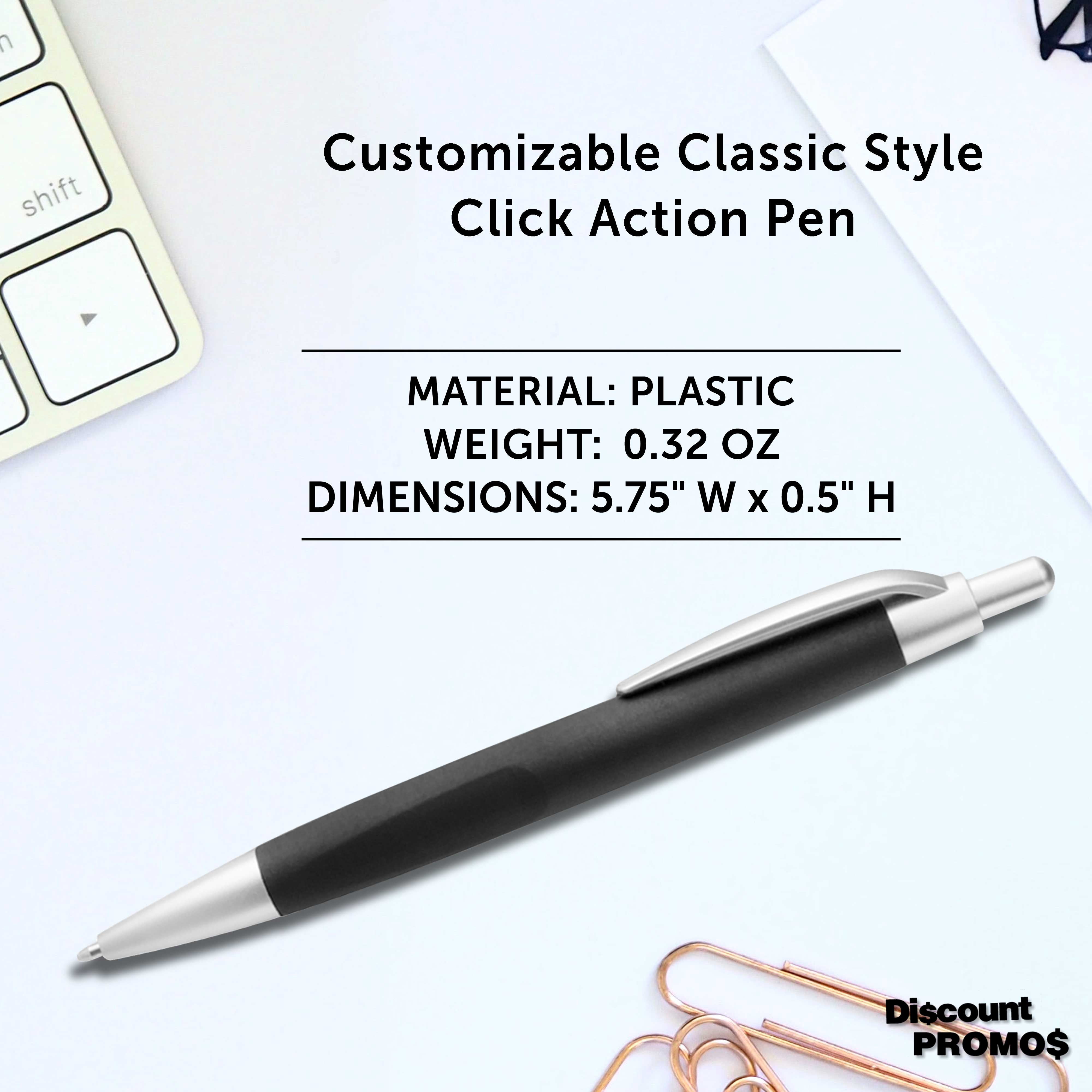 10 Atlas Click Action Pens Pack - Plastic, Black Ink - Black