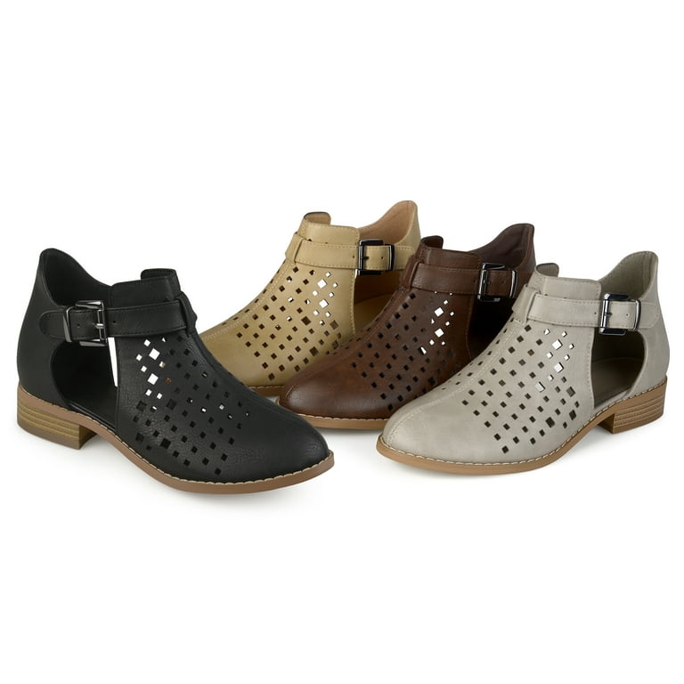 Womens Laser Cut Faux Leather Booties Walmart