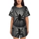 thumbnail image 1 of Balery Black Spiders Conjunto de Pijama para Mujer con Estampado, Dos Piezas de Manga Corta y Shorts, Ropa de Dormir Suave con Cuello Redondo y Bolsillos-Medium, 1 of 6